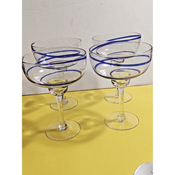Pier 1 Other - Large Pier 1 Blue Swirline Margarita Glasses Set of 4 Cobalt Blue Swirls
